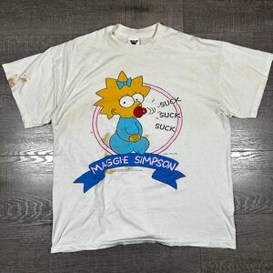 Vintage 1990 Maggie Simpson SSI Graphic T-Shirt White XL Made in USA Distressed